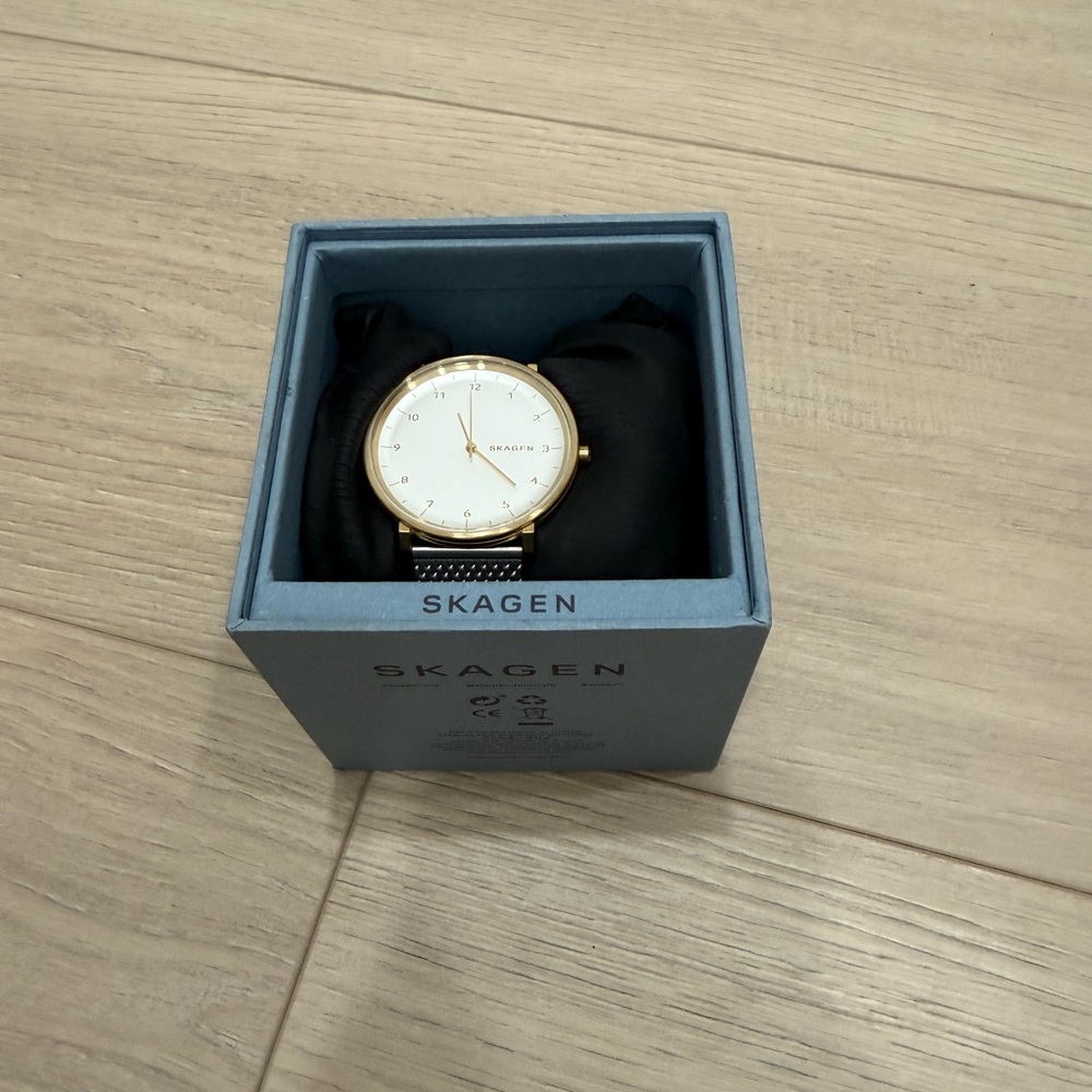 Skagen Gold-Tone Watch with White Dial